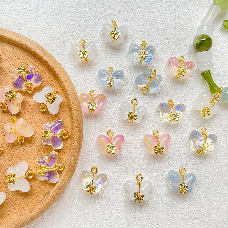 CM005-Filigree Glass Butterfly Charm