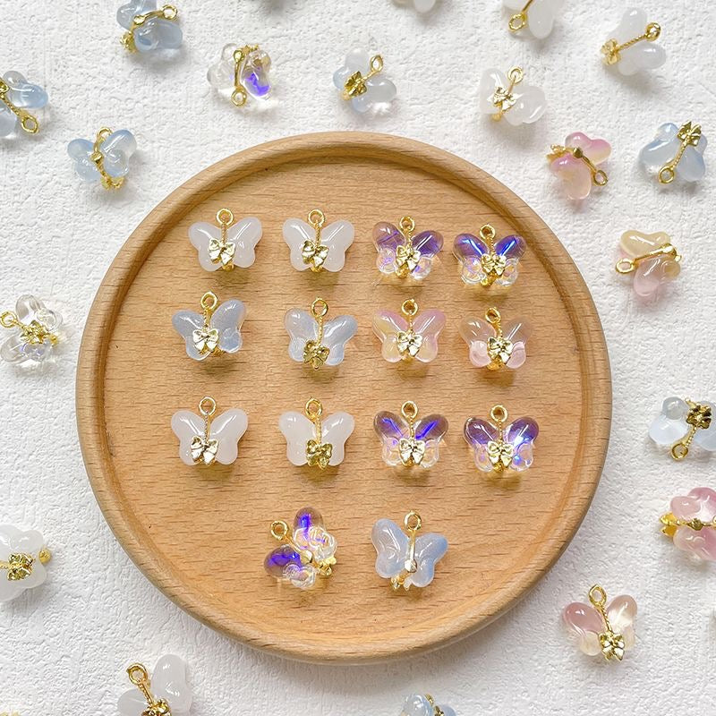 CM005-Filigree Glass Butterfly Charm